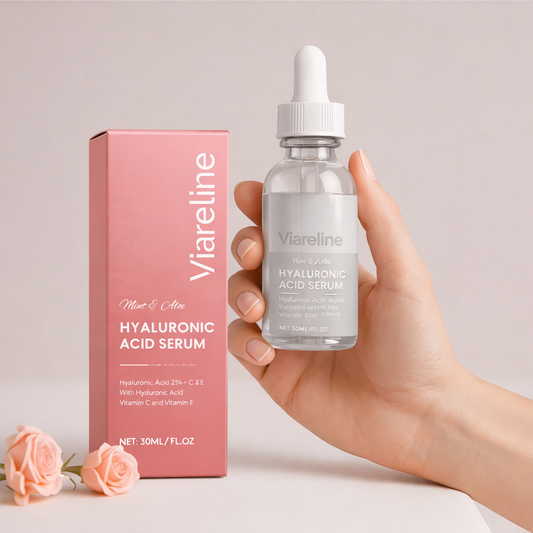 sérum à l'acide hyaluronique en flacon dans la main d'une femme