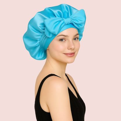 bonnet en satin doux pour les cheveux, sans abîmer, bleu ciel