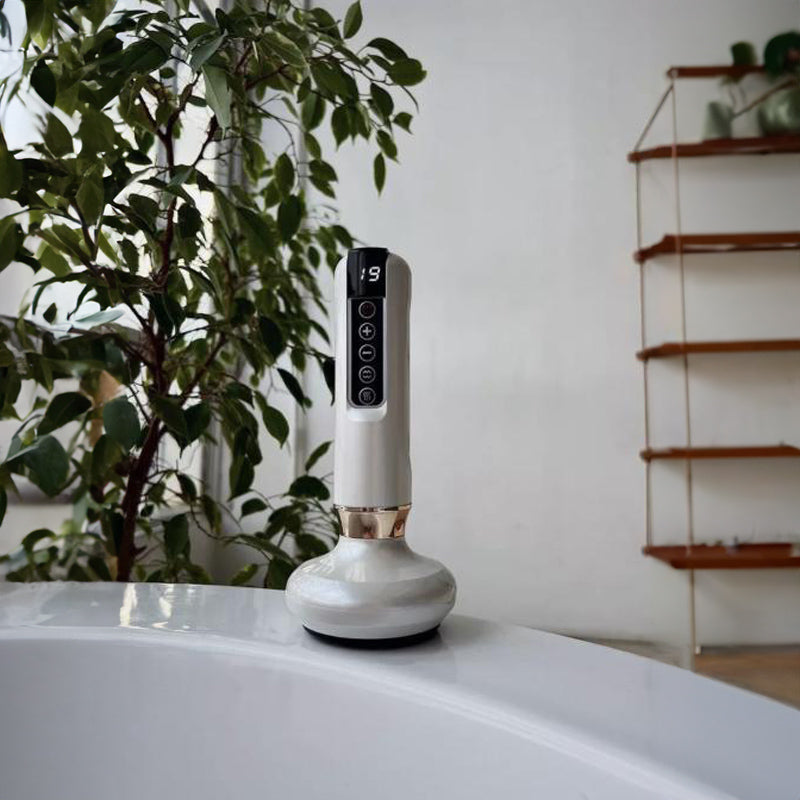 stimulateur de circulation sanguine gris posé sur la baignoire