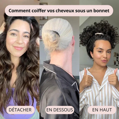 bonnet en satin doux pour les cheveux, sans abîmer. résultats